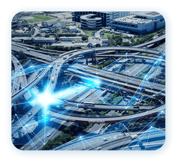 Cars driving on overlapping overpasses