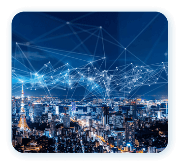 Cityscape showing connections in sky