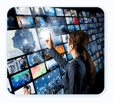 Woman tapping screen with videos